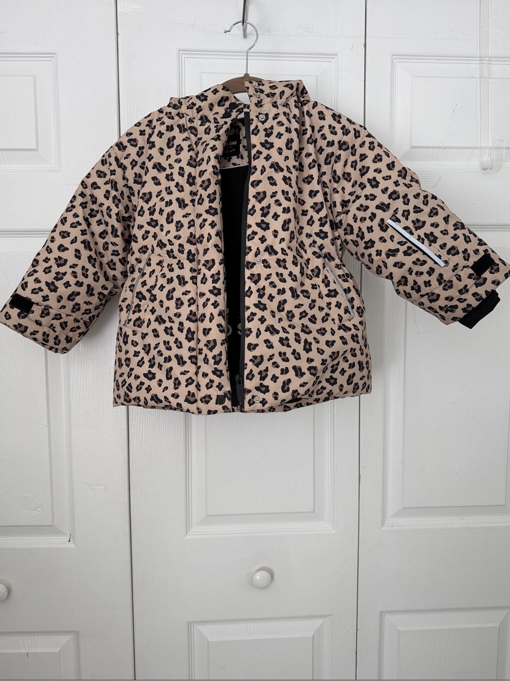 ZARA KIDS SKI Snow Beige Leopard-Print Puffer Jacket Size 5